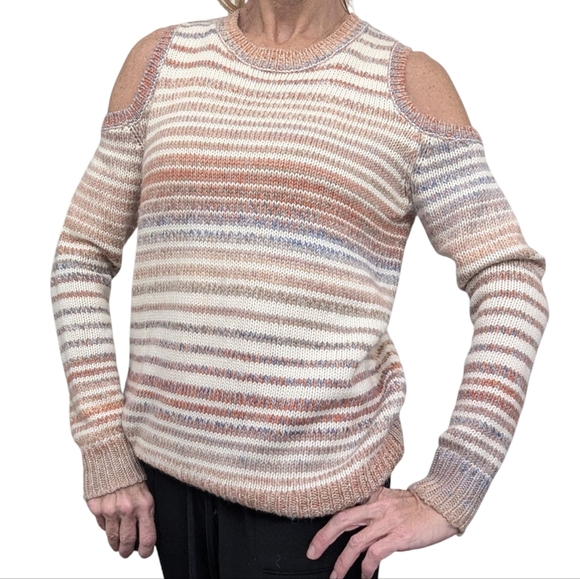 Rebecca Minkoff Page Sweater in Chalk Stripe Wool Blend Open Shoulders Size XS - Picture 1 of 7